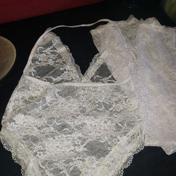 White Sexy Lace Two-piece Halter Neck Teddy with S - Picture 3 of 4